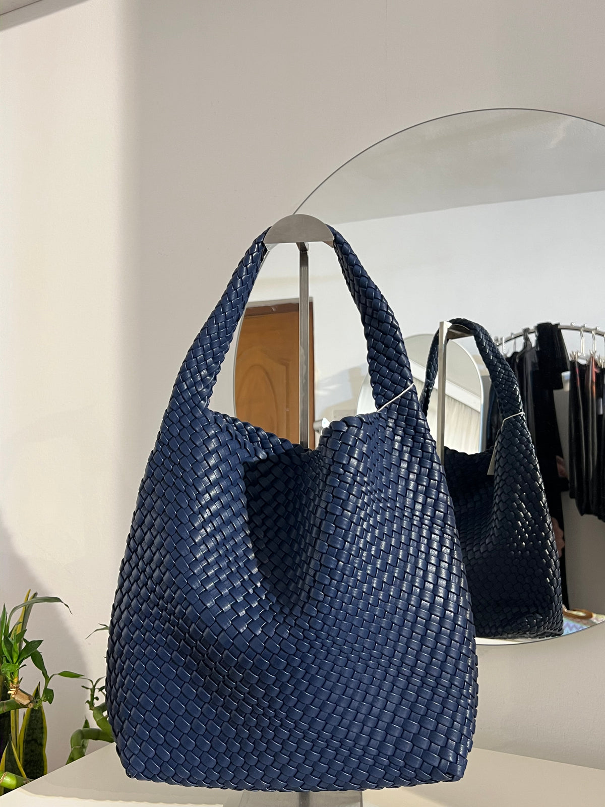 Woven leather tote