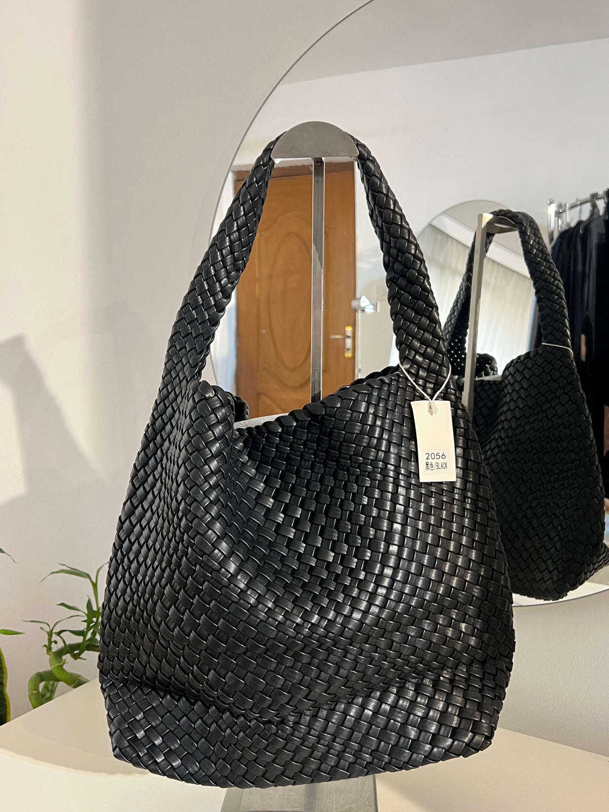 Woven leather tote