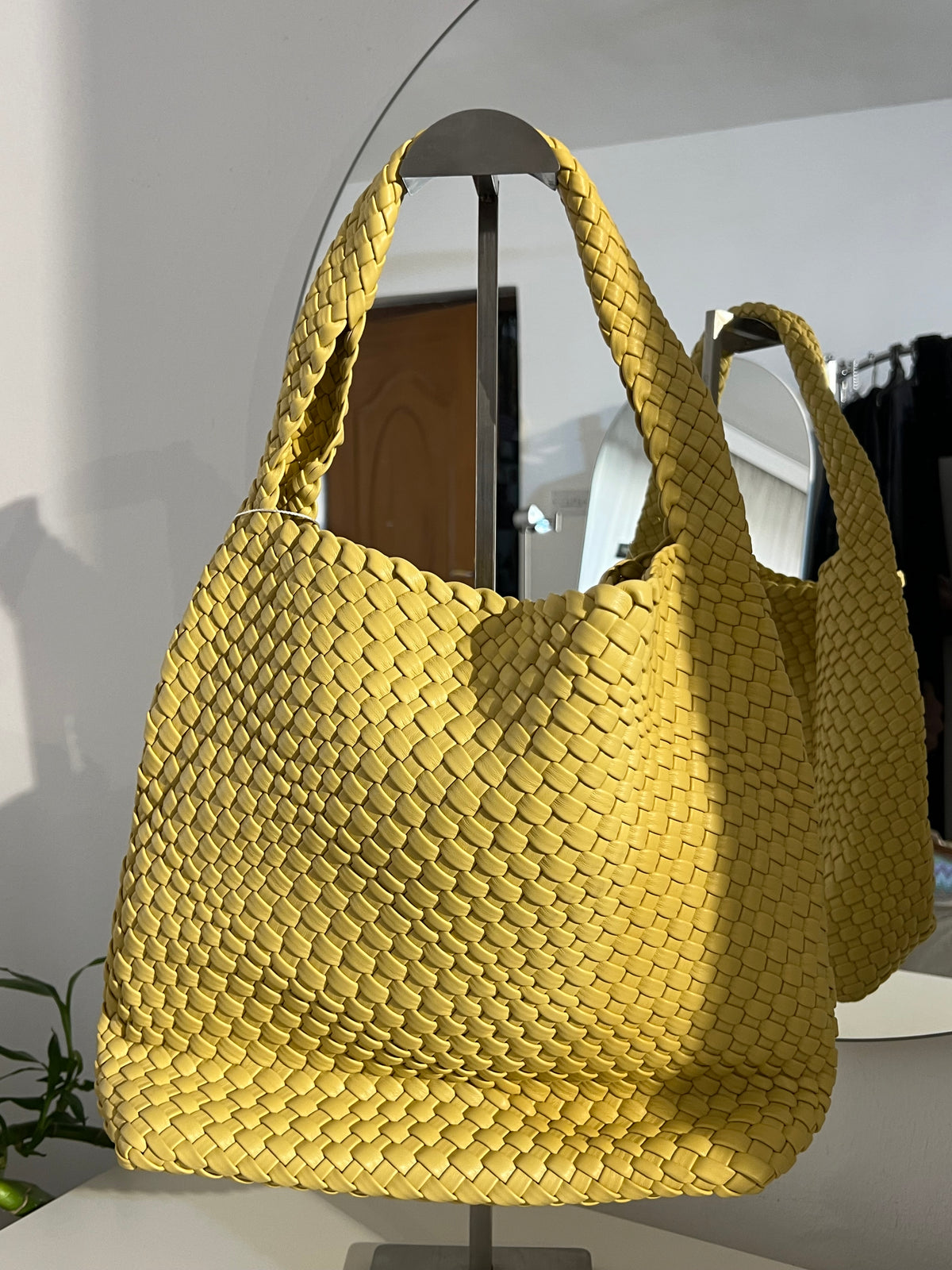 Woven leather tote
