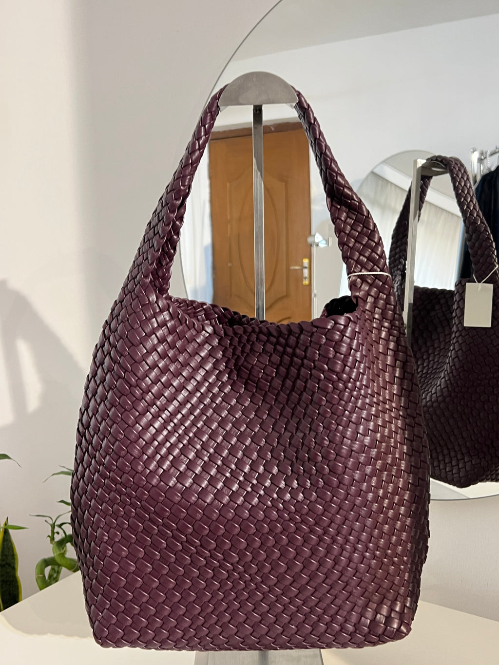 Woven leather tote