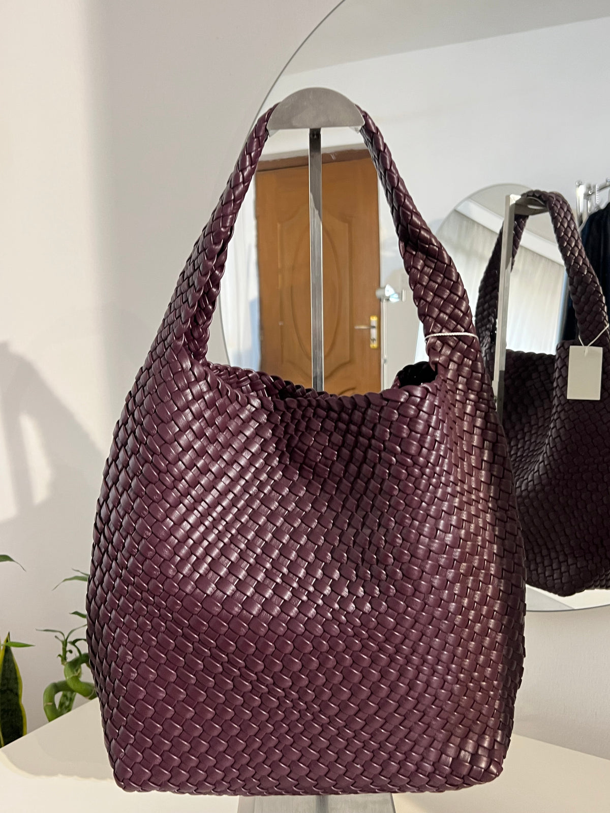 Woven leather tote