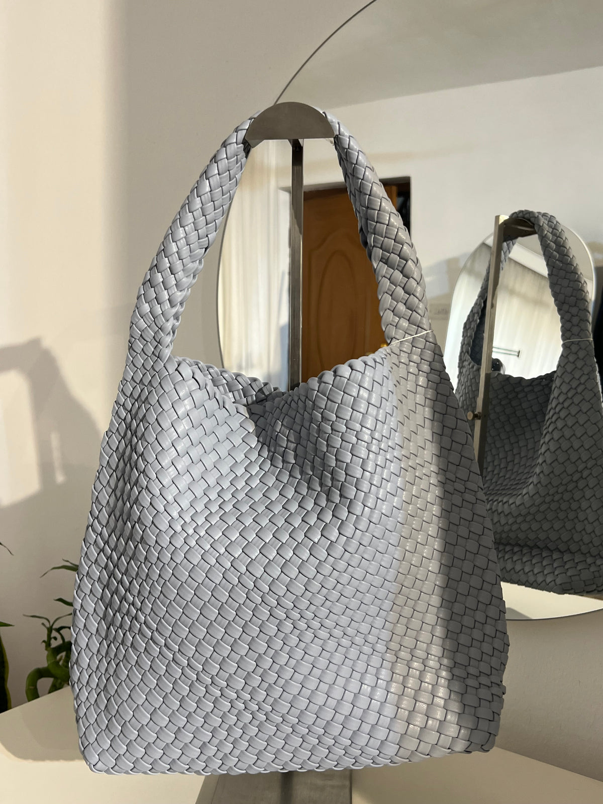 Woven leather tote