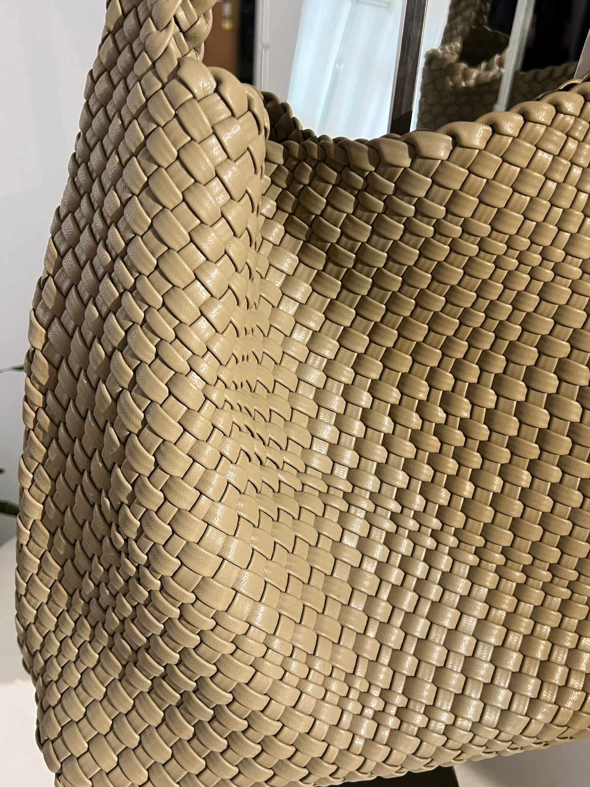 Woven leather tote