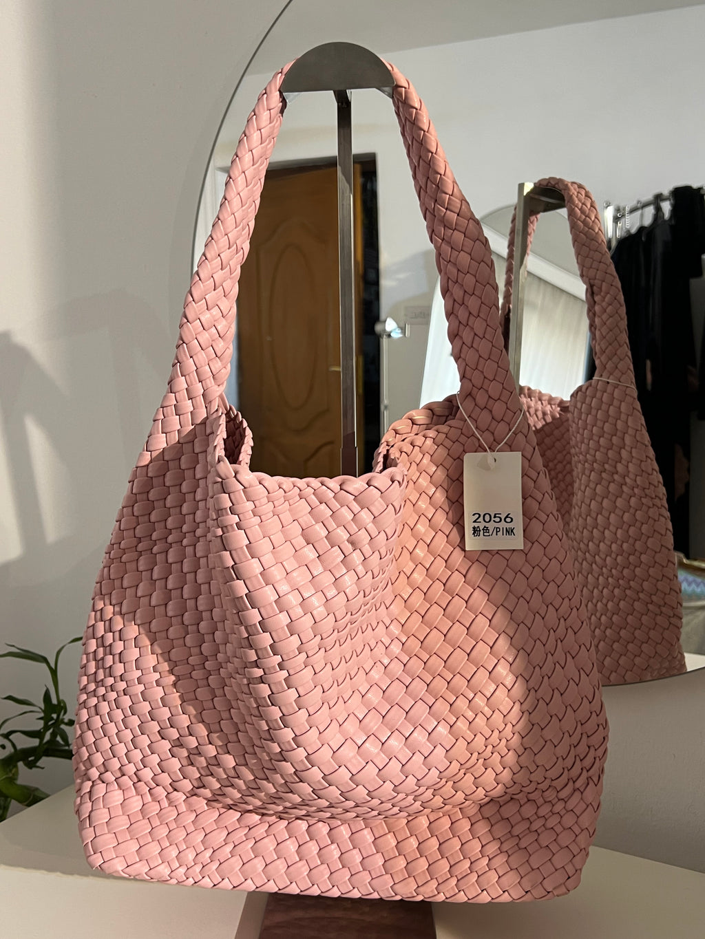 Woven leather tote