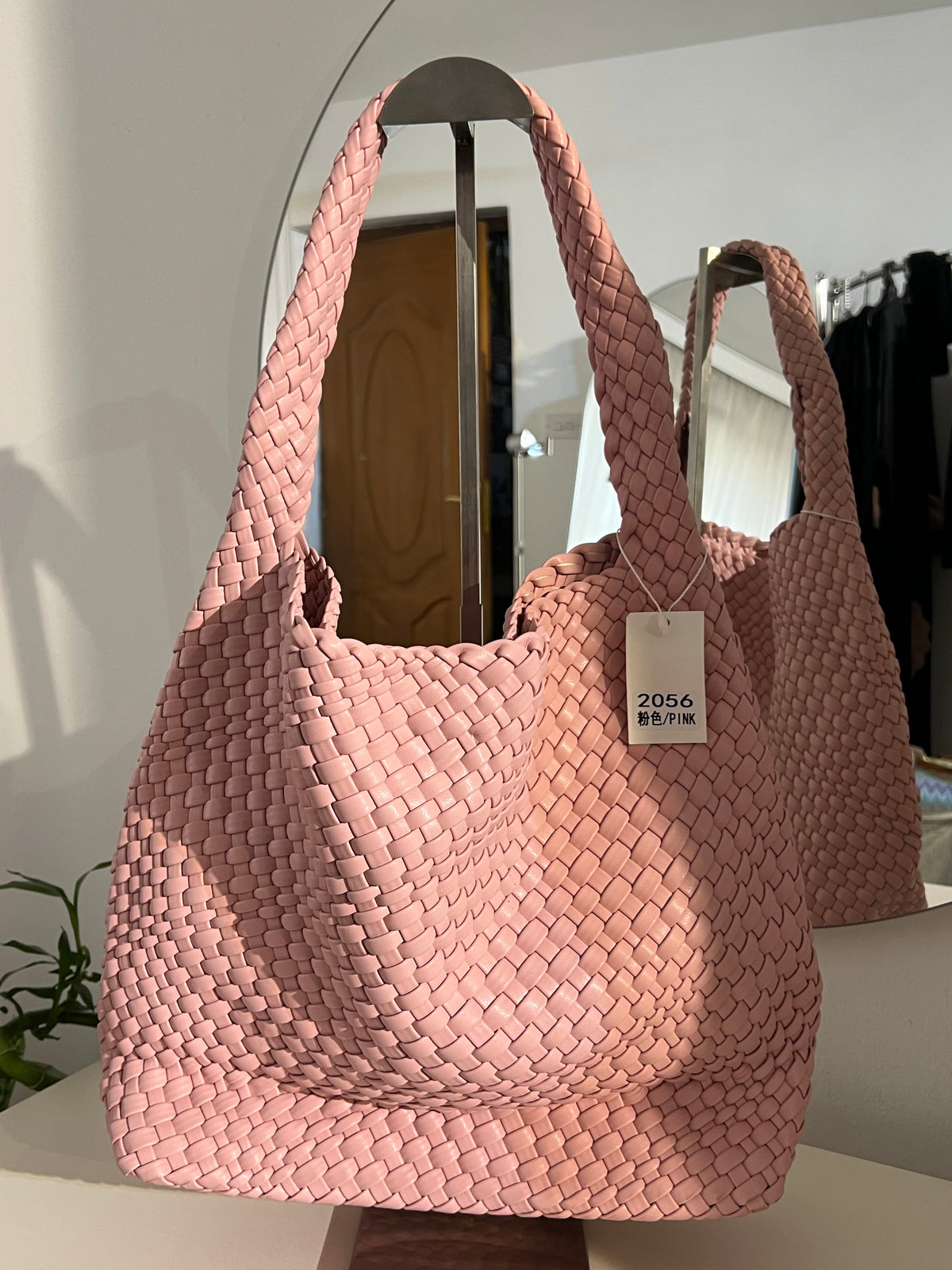 Woven leather tote