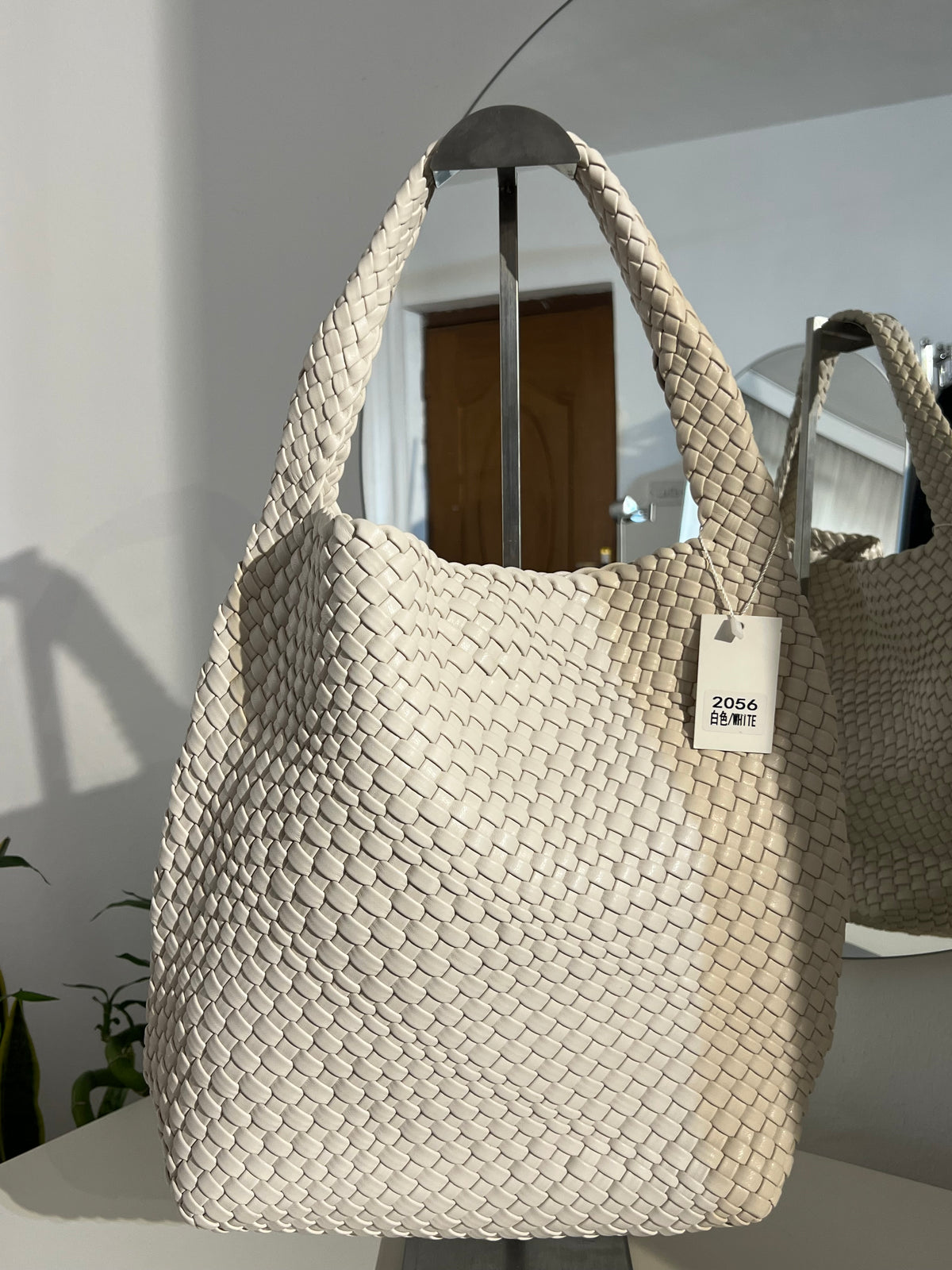 Woven leather tote