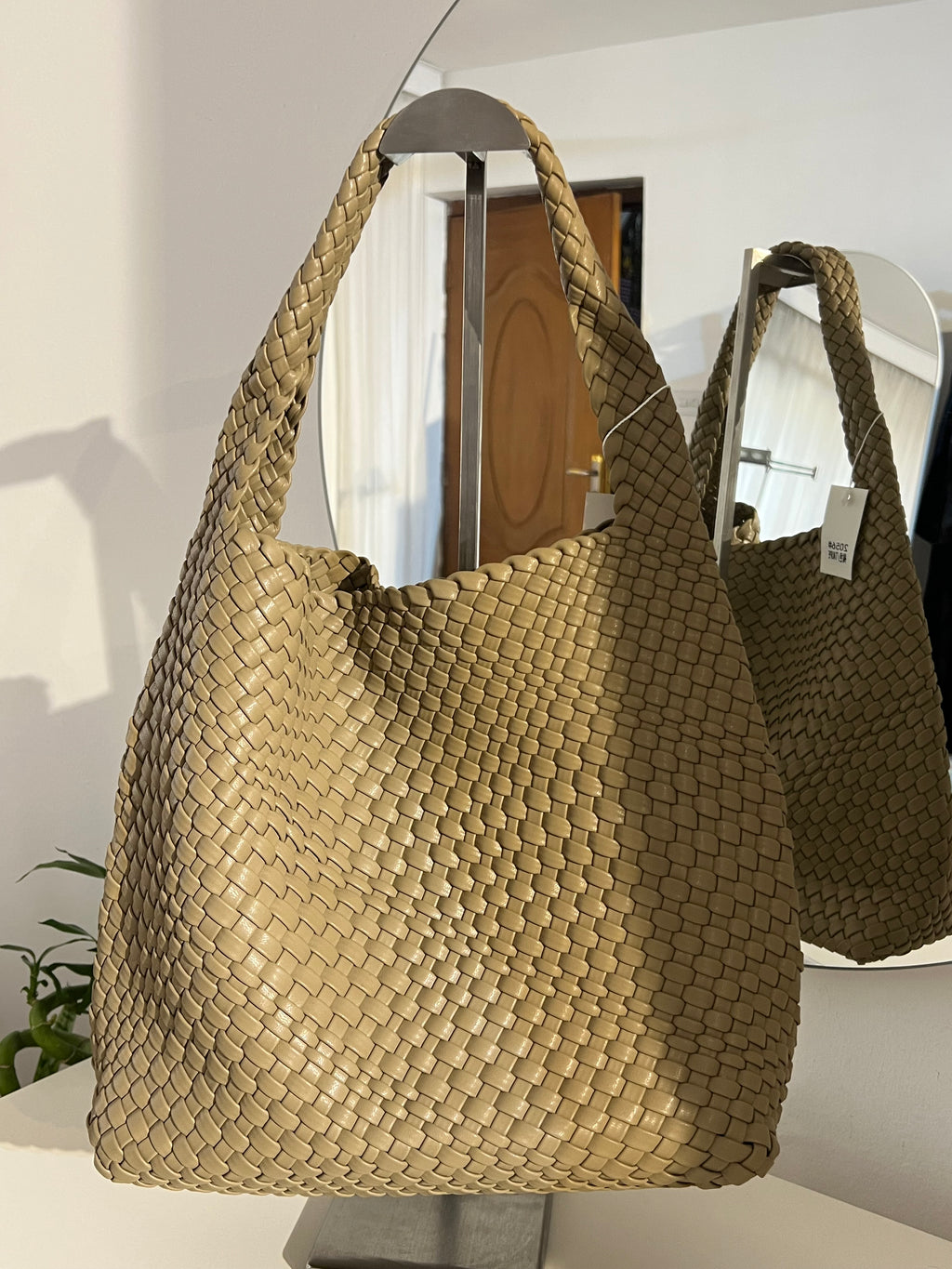 Woven leather tote