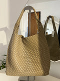 Woven leather tote
